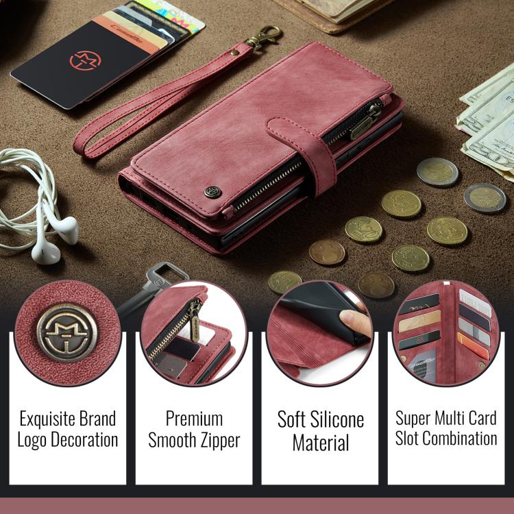 For Samsung Galaxy S25+ 5G CaseMe C30 Card Slots Zipper Wallet Leather Phone Case(Red) - Galaxy S25+ 5G Cases by CaseMe | Online Shopping South Africa | PMC Jewellery | Buy Now Pay Later Mobicred