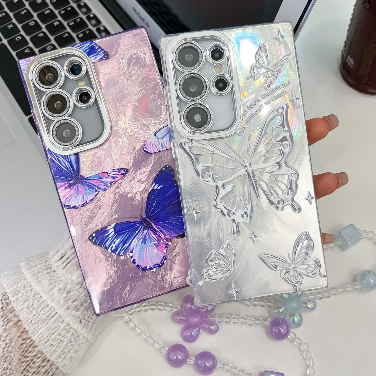 For Samsung Galaxy S25+ 5G Plating Texture Butterfly Wristband TPU Phone Case with Glitter Lens Film(Flowers Butterflies HU1) - Galaxy S25+ 5G Cases by PMC Jewellery | Online Shopping South Africa | PMC Jewellery | Buy Now Pay Later Mobicred