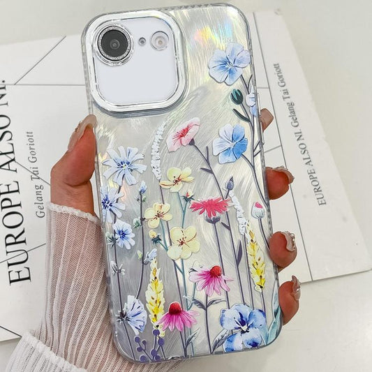 For iPhone 16e Electroplating Flowers Plants Texture TPU Phone Case(Wildflower FL2) - iPhone 16e Cases by PMC Jewellery | Online Shopping South Africa | PMC Jewellery | Buy Now Pay Later Mobicred