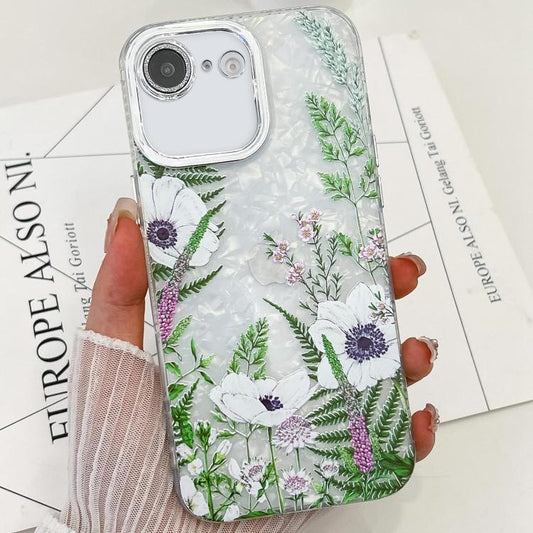 For iPhone 16e Electroplating Flowers Plants Texture TPU Phone Case(Green Plants FL5) - iPhone 16e Cases by PMC Jewellery | Online Shopping South Africa | PMC Jewellery | Buy Now Pay Later Mobicred