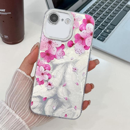 For iPhone 16e Electroplating Flowers Plants Texture TPU Phone Case(Peach Blossom FL18) - iPhone 16e Cases by PMC Jewellery | Online Shopping South Africa | PMC Jewellery | Buy Now Pay Later Mobicred