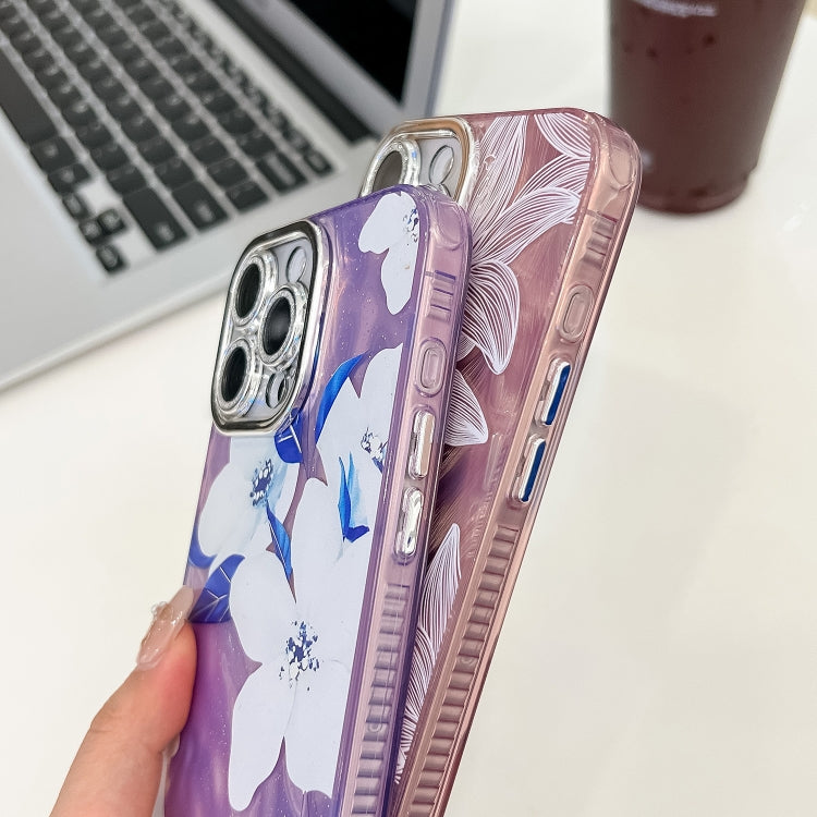 For iPhone 16e Electroplating Flowers Plants Texture TPU Phone Case(Green Plants FL5) - iPhone 16e Cases by PMC TechLife | Online Shopping South Africa | PMC TechLife | Buy Now Pay Later Mobicred