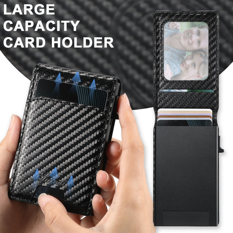 For iPhone 16 Plus Suteni H19 Carbon Fiber Grain 2-in-1 MagSafe Removable Card Box Back Phone Case(Black) - iPhone 16 Plus Cases by Suteni | Online Shopping South Africa | PMC Jewellery | Buy Now Pay Later Mobicred