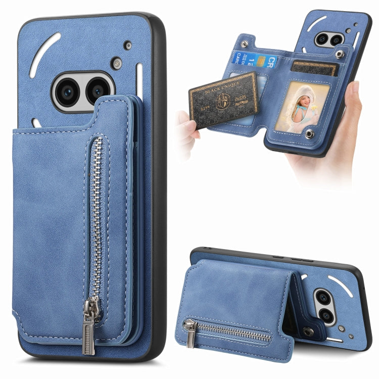 For Nothing CMF Phone 1 Retro MagSafe Zipper Wallet Card Bag Back Phone Case(Blue) - More Brand by PMC TechLife | Online Shopping South Africa | PMC TechLife | Buy Now Pay Later Mobicred