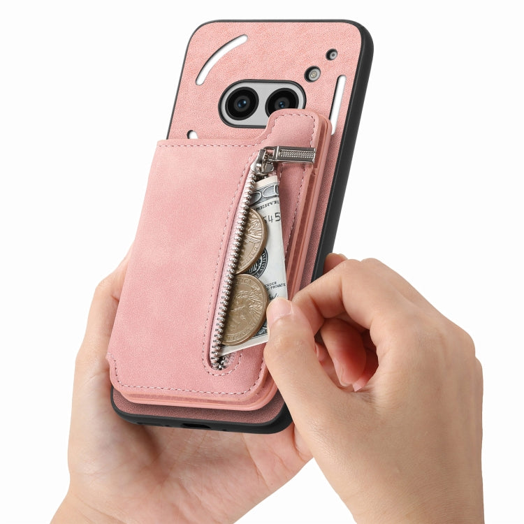 For Nothing CMF Phone 1 Retro MagSafe Zipper Wallet Card Bag Back Phone Case(Pink) - More Brand by PMC TechLife | Online Shopping South Africa | PMC TechLife | Buy Now Pay Later Mobicred