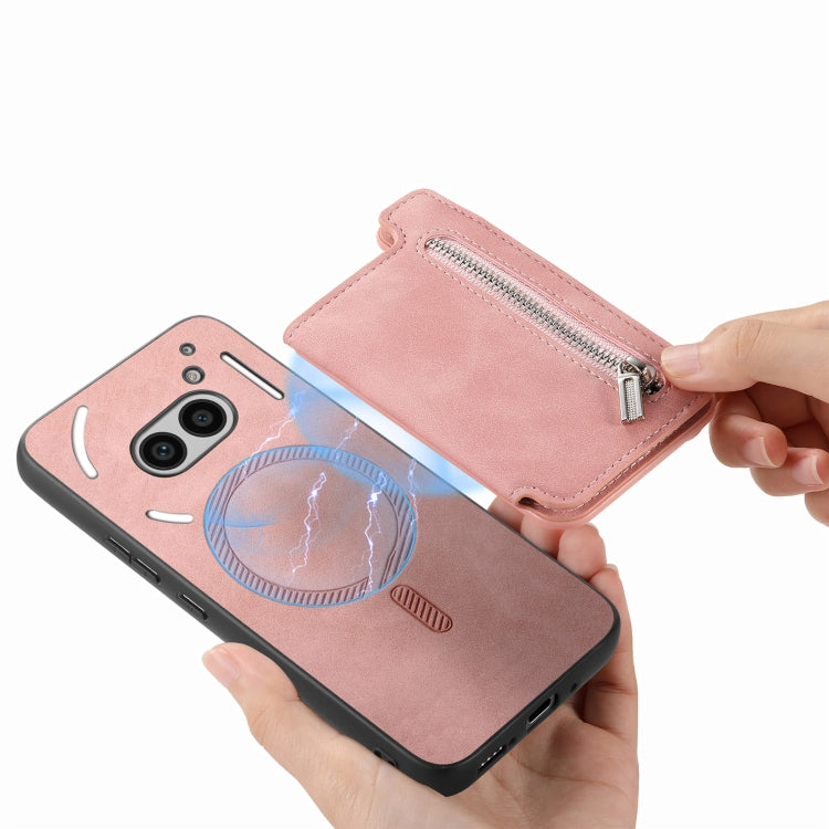 For Nothing CMF Phone 1 Retro MagSafe Zipper Wallet Card Bag Back Phone Case(Pink) - More Brand by PMC TechLife | Online Shopping South Africa | PMC TechLife | Buy Now Pay Later Mobicred