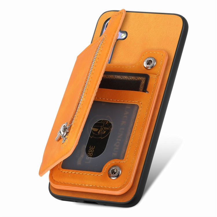 For Nothing Phone 2a Retro MagSafe Zipper Wallet Card Bag Back Phone Case(Yellow) - More Brand by PMC TechLife | Online Shopping South Africa | PMC TechLife | Buy Now Pay Later Mobicred