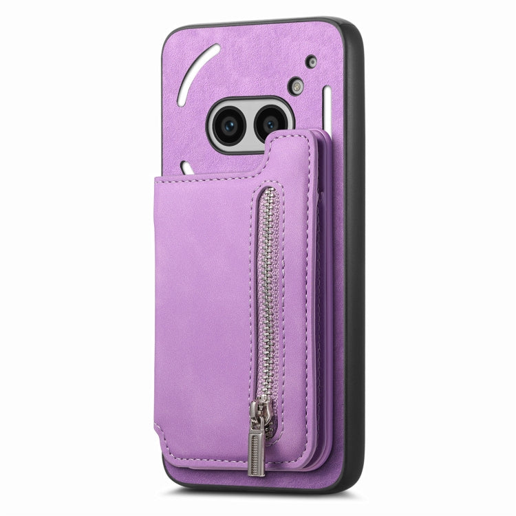 For Nothing Phone 2a Retro MagSafe Zipper Wallet Card Bag Back Phone Case(Purple) - More Brand by PMC TechLife | Online Shopping South Africa | PMC TechLife | Buy Now Pay Later Mobicred
