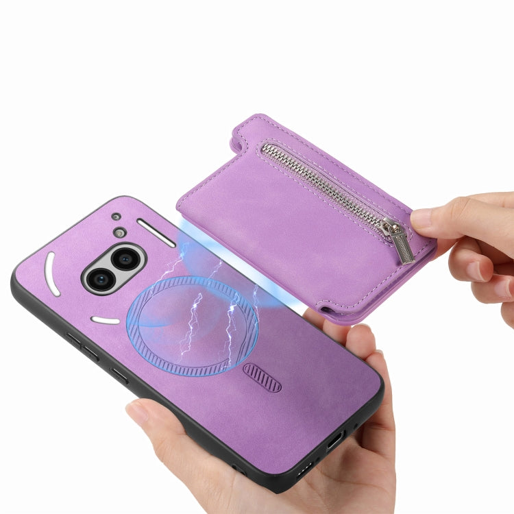 For Nothing Phone 2a Retro MagSafe Zipper Wallet Card Bag Back Phone Case(Purple) - More Brand by PMC TechLife | Online Shopping South Africa | PMC TechLife | Buy Now Pay Later Mobicred