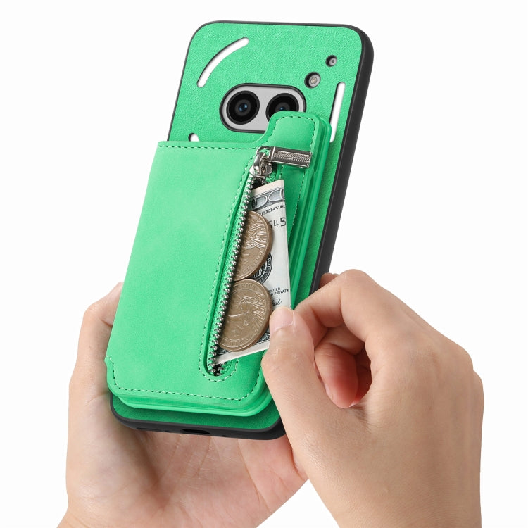 For Nothing Phone 2a Retro MagSafe Zipper Wallet Card Bag Back Phone Case(Green) - More Brand by PMC TechLife | Online Shopping South Africa | PMC TechLife | Buy Now Pay Later Mobicred