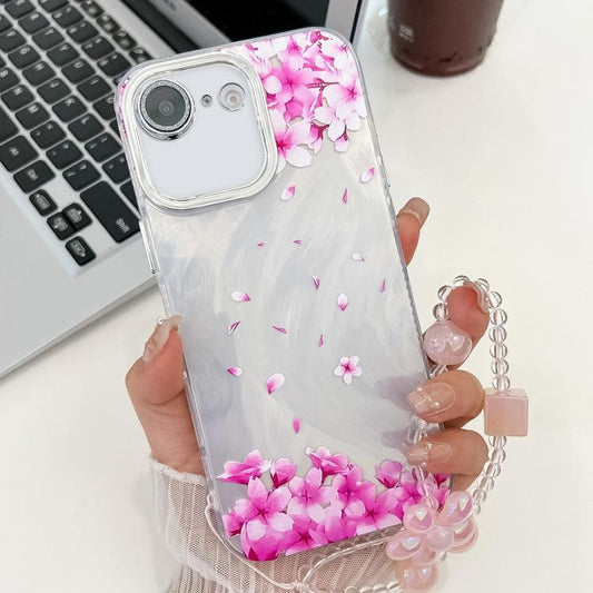 For iPhone 16e Electroplating Flowers Plants Texture Wristband TPU Phone Case(Sakura FL12) - iPhone 16e Cases by PMC Jewellery | Online Shopping South Africa | PMC Jewellery | Buy Now Pay Later Mobicred