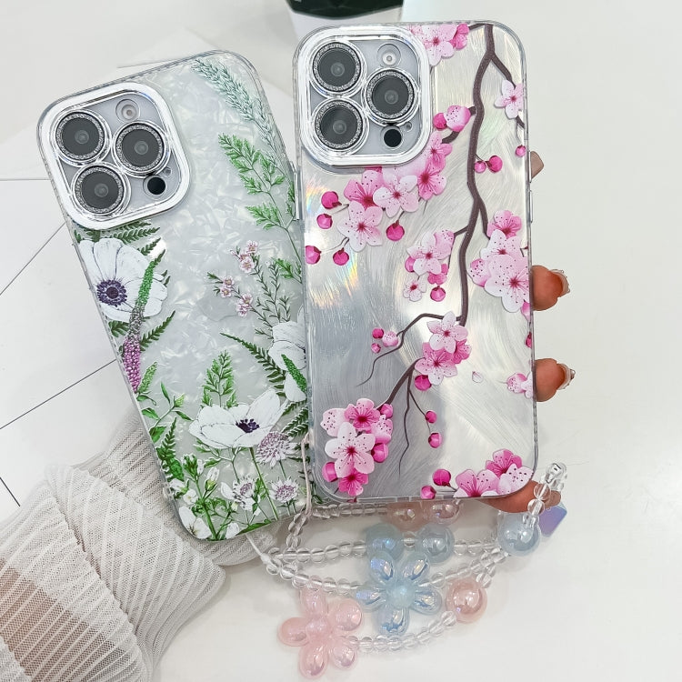 For iPhone 16e Electroplating Flowers Plants Texture Wristband TPU Phone Case(Sketch Lily FL9) - iPhone 16e Cases by PMC TechLife | Online Shopping South Africa | PMC TechLife | Buy Now Pay Later Mobicred