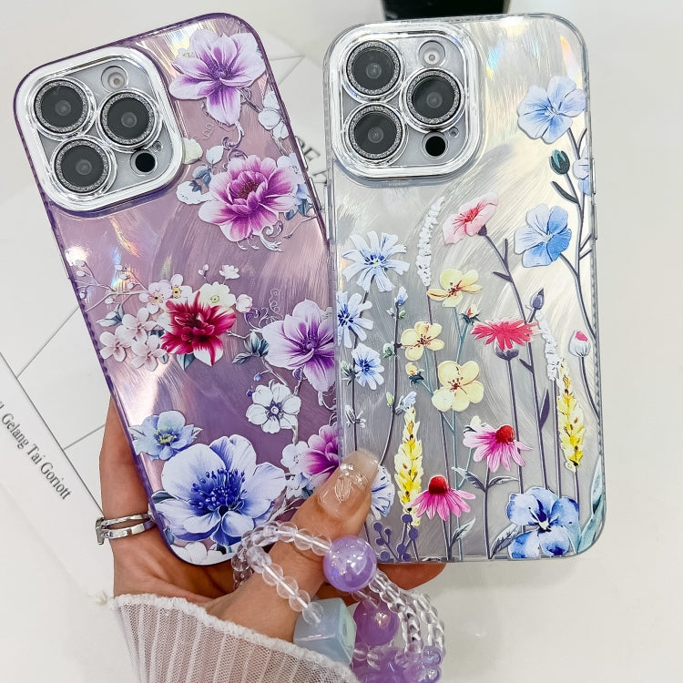 For iPhone 16e Electroplating Flowers Plants Texture Wristband TPU Phone Case(Bougainvillea FL8) - iPhone 16e Cases by PMC TechLife | Online Shopping South Africa | PMC TechLife | Buy Now Pay Later Mobicred