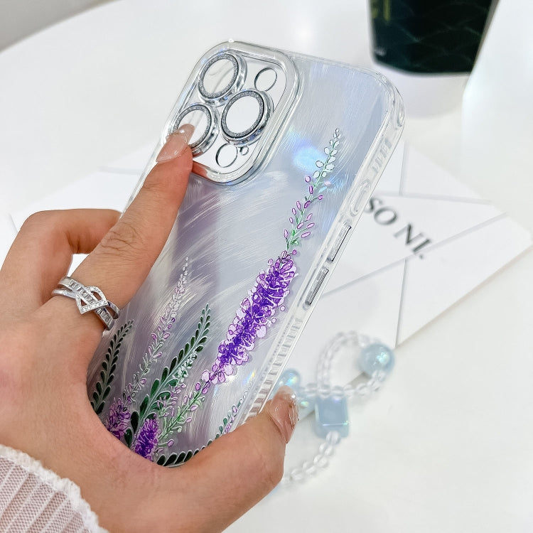 For iPhone 16e Electroplating Flowers Plants Texture Wristband TPU Phone Case(Plum Flower FL6) - iPhone 16e Cases by PMC TechLife | Online Shopping South Africa | PMC TechLife | Buy Now Pay Later Mobicred