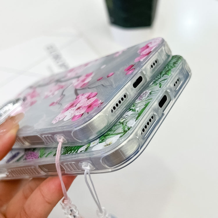 For iPhone 16e Electroplating Flowers Plants Texture Wristband TPU Phone Case(Sketch Lily FL9) - iPhone 16e Cases by PMC TechLife | Online Shopping South Africa | PMC TechLife | Buy Now Pay Later Mobicred
