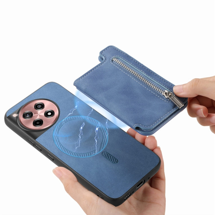 For OnePlus Nord CE4 / Ace 3V Retro MagSafe Zipper Wallet Card Bag Back Phone Case(Blue) - OnePlus Cases by PMC TechLife | Online Shopping South Africa | PMC TechLife | Buy Now Pay Later Mobicred