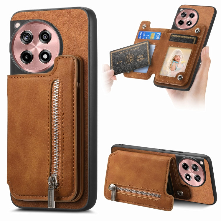 For OnePlus Nord CE4 / Ace 3V Retro MagSafe Zipper Wallet Card Bag Back Phone Case(Brown) - OnePlus Cases by PMC TechLife | Online Shopping South Africa | PMC TechLife | Buy Now Pay Later Mobicred