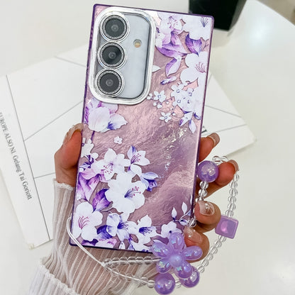 For Samsung Galaxy S25 5G Electroplating Flowers Plants Texture Wristband TPU Phone Case(Azalea FL4) - Galaxy S25 5G Cases by PMC Jewellery | Online Shopping South Africa | PMC Jewellery | Buy Now Pay Later Mobicred