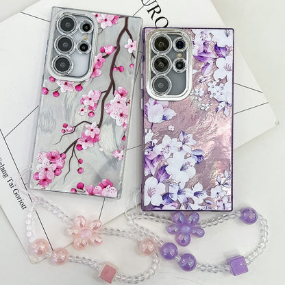 For Samsung Galaxy S25 5G Electroplating Flowers Plants Texture Wristband TPU Phone Case(Sketch Lily FL9) - Galaxy S25 5G Cases by PMC Jewellery | Online Shopping South Africa | PMC Jewellery | Buy Now Pay Later Mobicred