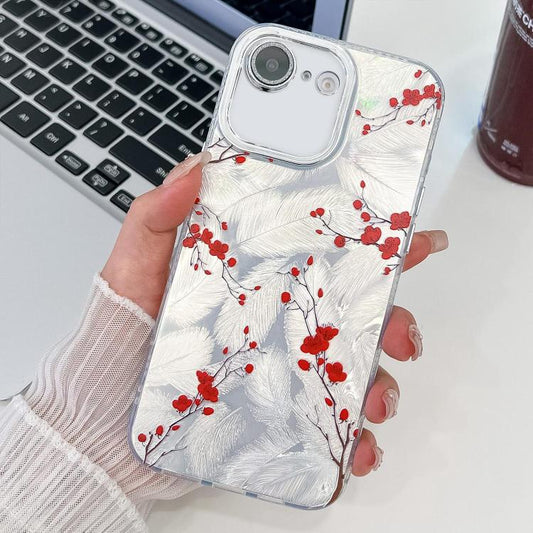 For iPhone 16e Electroplating Flower Texture TPU Phone Case(Red Plum Blossom SH2) - iPhone 16e Cases by PMC Jewellery | Online Shopping South Africa | PMC Jewellery | Buy Now Pay Later Mobicred