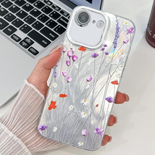 For iPhone 16e Electroplating Flower Texture TPU Phone Case(Purple Wildflowers SH1) - iPhone 16e Cases by PMC Jewellery | Online Shopping South Africa | PMC Jewellery | Buy Now Pay Later Mobicred