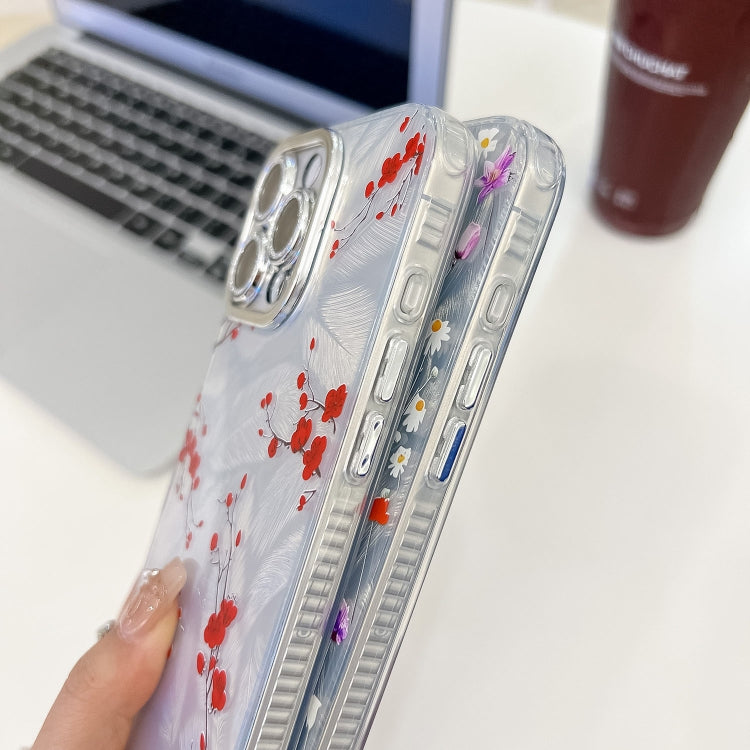 For iPhone 16e Electroplating Flower Texture TPU Phone Case(Red Plum Blossom SH2) - iPhone 16e Cases by PMC TechLife | Online Shopping South Africa | PMC TechLife | Buy Now Pay Later Mobicred