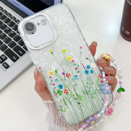 For iPhone 16e Electroplating Flower Texture Wristband TPU Phone Case(Little Wildflower SH3) - iPhone 16e Cases by PMC Jewellery | Online Shopping South Africa | PMC Jewellery | Buy Now Pay Later Mobicred