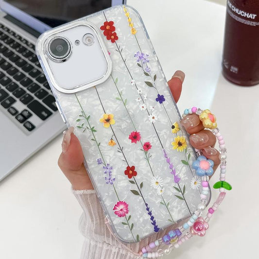 For iPhone 16e Electroplating Flower Texture Wristband TPU Phone Case(Yellow Wildflower SH6) - iPhone 16e Cases by PMC Jewellery | Online Shopping South Africa | PMC Jewellery | Buy Now Pay Later Mobicred