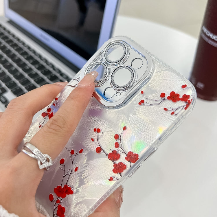 For iPhone 16e Electroplating Flower Texture Wristband TPU Phone Case(Red Plum Blossom SH2) - iPhone 16e Cases by PMC TechLife | Online Shopping South Africa | PMC TechLife | Buy Now Pay Later Mobicred