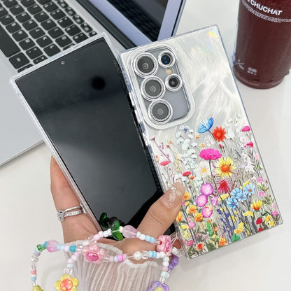 For Samsung Galaxy S25+ 5G Electroplating Flower Texture Wristband TPU Phone Case(Purple Wildflowers SH1) - Galaxy S25+ 5G Cases by PMC Jewellery | Online Shopping South Africa | PMC Jewellery | Buy Now Pay Later Mobicred