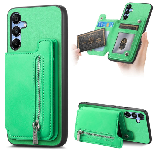 For Samsung Galaxy S25 5G Retro MagSafe Zipper Wallet Card Bag Back Phone Case(Green) - Galaxy S25 5G Cases by PMC Jewellery | Online Shopping South Africa | PMC Jewellery | Buy Now Pay Later Mobicred