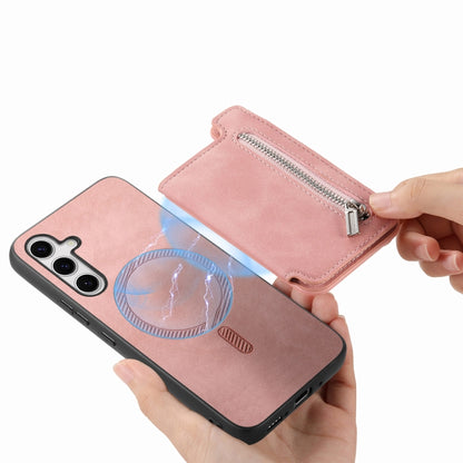 For Samsung Galaxy S25+ 5G Retro MagSafe Zipper Wallet Card Bag Back Phone Case(Pink) - Galaxy S25+ 5G Cases by PMC Jewellery | Online Shopping South Africa | PMC Jewellery | Buy Now Pay Later Mobicred