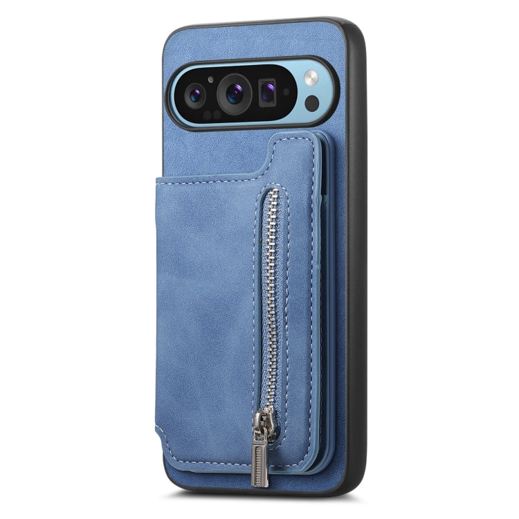 For Google Pixel 9 Pro XL Retro MagSafe Zipper Wallet Card Bag Back Phone Case(Blue) - Google Cases by PMC TechLife | Online Shopping South Africa | PMC TechLife | Buy Now Pay Later Mobicred