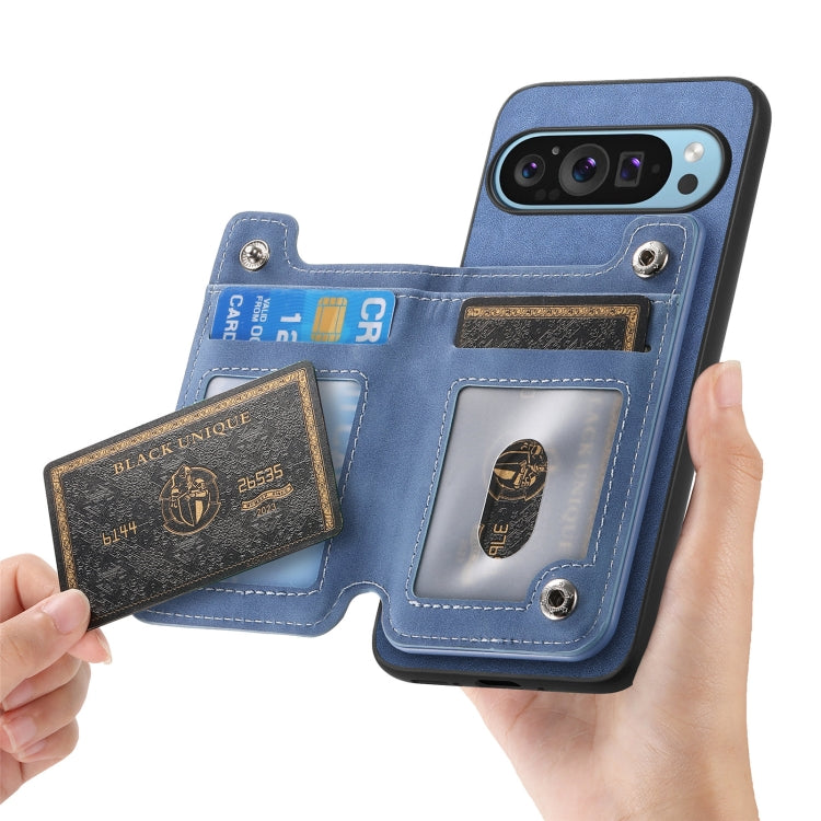 For Google Pixel 9 Pro XL Retro MagSafe Zipper Wallet Card Bag Back Phone Case(Blue) - Google Cases by PMC TechLife | Online Shopping South Africa | PMC TechLife | Buy Now Pay Later Mobicred