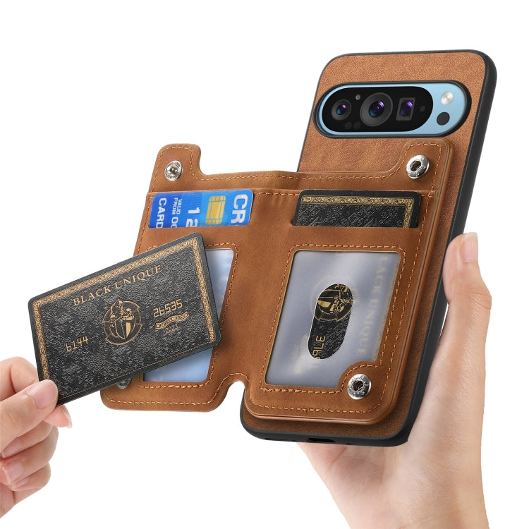 For Google Pixel 9 Pro XL Retro MagSafe Zipper Wallet Card Bag Back Phone Case(Brown) - Google Cases by PMC TechLife | Online Shopping South Africa | PMC TechLife | Buy Now Pay Later Mobicred