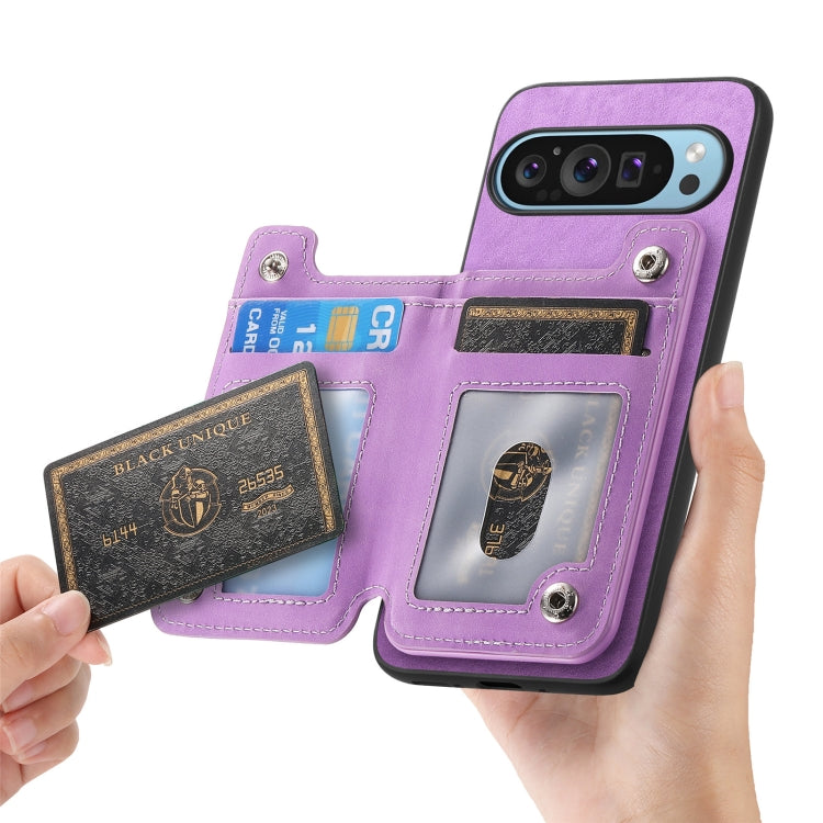 For Google Pixel 8a Retro MagSafe Zipper Wallet Card Bag Back Phone Case(Purple) - Google Cases by PMC TechLife | Online Shopping South Africa | PMC TechLife | Buy Now Pay Later Mobicred