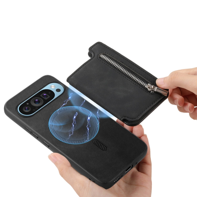 For Google Pixel 8a Retro MagSafe Zipper Wallet Card Bag Back Phone Case(Black) - Google Cases by PMC TechLife | Online Shopping South Africa | PMC TechLife | Buy Now Pay Later Mobicred