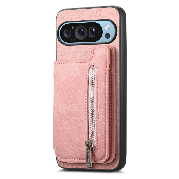 For Google Pixel 8 Retro MagSafe Zipper Wallet Card Bag Back Phone Case(Pink) - Google Cases by PMC TechLife | Online Shopping South Africa | PMC TechLife | Buy Now Pay Later Mobicred
