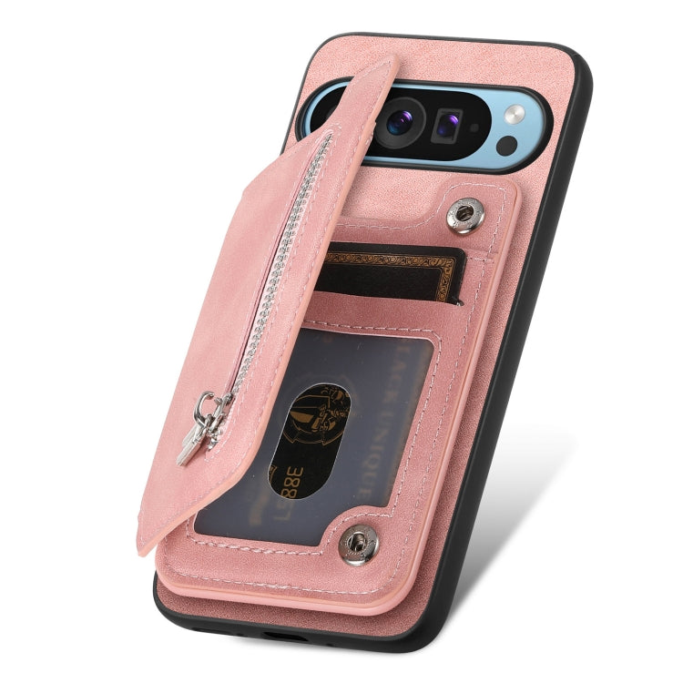 For Google Pixel 8 Retro MagSafe Zipper Wallet Card Bag Back Phone Case(Pink) - Google Cases by PMC TechLife | Online Shopping South Africa | PMC TechLife | Buy Now Pay Later Mobicred