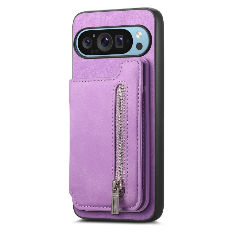For Google Pixel 7 Pro Retro MagSafe Zipper Wallet Card Bag Back Phone Case(Purple) - Google Cases by PMC TechLife | Online Shopping South Africa | PMC TechLife | Buy Now Pay Later Mobicred