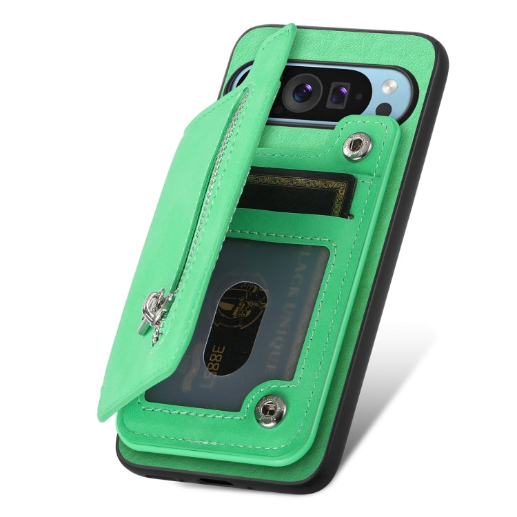 For Google Pixel 7 Pro Retro MagSafe Zipper Wallet Card Bag Back Phone Case(Green) - Google Cases by PMC TechLife | Online Shopping South Africa | PMC TechLife | Buy Now Pay Later Mobicred