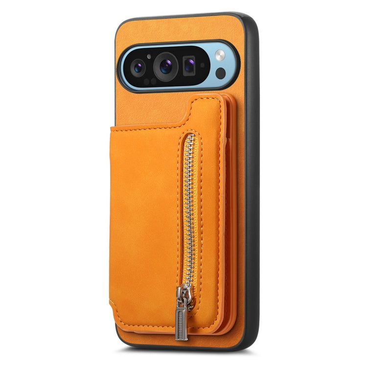 For Google Pixel 7 Retro MagSafe Zipper Wallet Card Bag Back Phone Case(Yellow) - Google Cases by PMC TechLife | Online Shopping South Africa | PMC TechLife | Buy Now Pay Later Mobicred