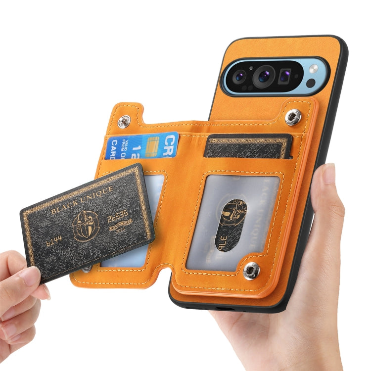 For Google Pixel 7 Retro MagSafe Zipper Wallet Card Bag Back Phone Case(Yellow) - Google Cases by PMC TechLife | Online Shopping South Africa | PMC TechLife | Buy Now Pay Later Mobicred