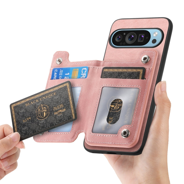 For Google Pixel 7 Retro MagSafe Zipper Wallet Card Bag Back Phone Case(Pink) - Google Cases by PMC TechLife | Online Shopping South Africa | PMC TechLife | Buy Now Pay Later Mobicred