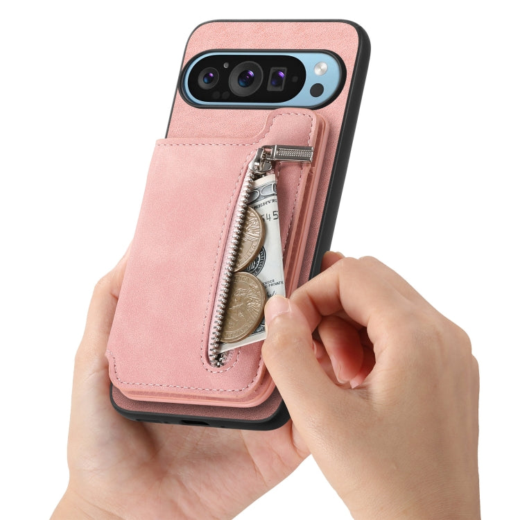 For Google Pixel 7 Retro MagSafe Zipper Wallet Card Bag Back Phone Case(Pink) - Google Cases by PMC TechLife | Online Shopping South Africa | PMC TechLife | Buy Now Pay Later Mobicred