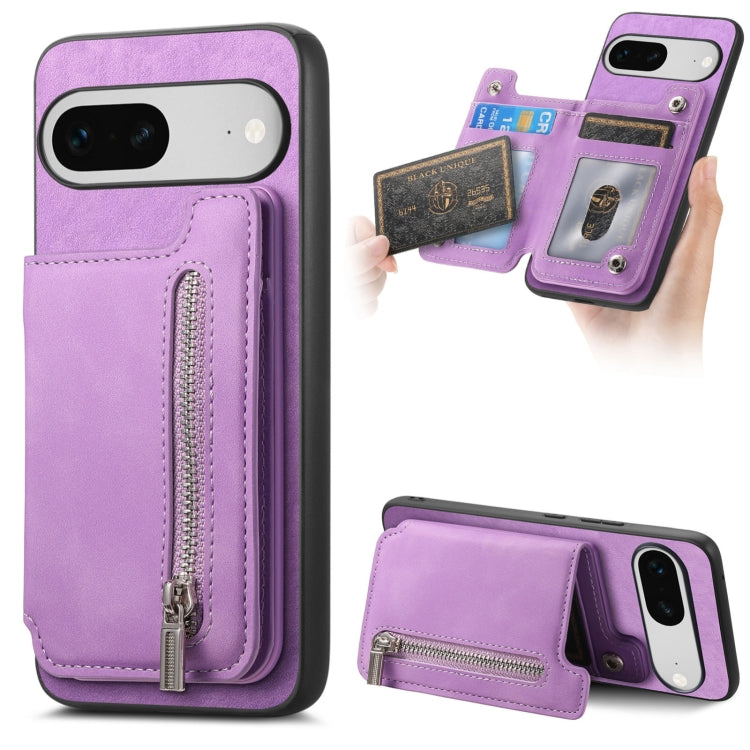 For Google Pixel 7 Retro MagSafe Zipper Wallet Card Bag Back Phone Case(Purple) - Google Cases by PMC TechLife | Online Shopping South Africa | PMC TechLife | Buy Now Pay Later Mobicred