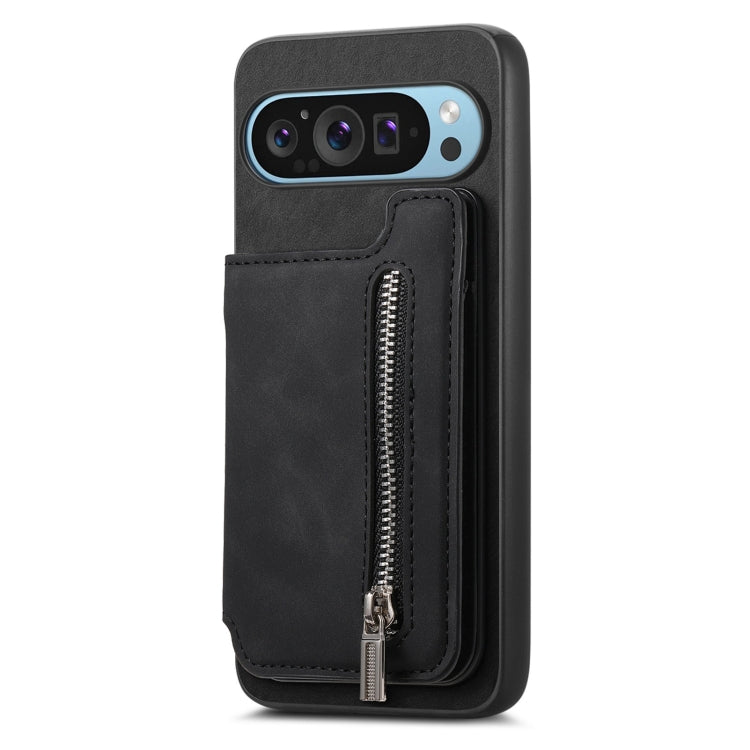 For Google Pixel 9 / 9 Pro Retro MagSafe Zipper Wallet Card Bag Back Phone Case(Black) - Google Cases by PMC TechLife | Online Shopping South Africa | PMC TechLife | Buy Now Pay Later Mobicred