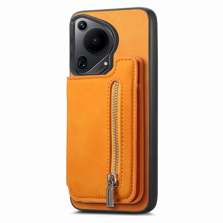 For Huawei nova 12 / 13 Retro MagSafe Zipper Wallet Card Bag Back Phone Case(Yellow) - Huawei Cases by PMC TechLife | Online Shopping South Africa | PMC TechLife | Buy Now Pay Later Mobicred