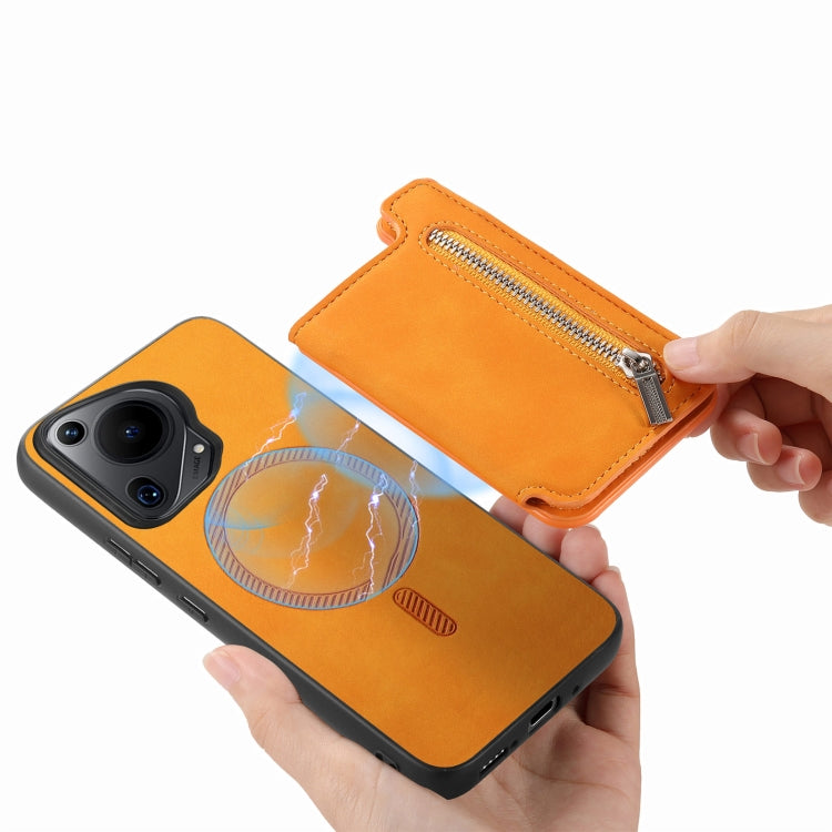 For Huawei nova 12 / 13 Retro MagSafe Zipper Wallet Card Bag Back Phone Case(Yellow) - Huawei Cases by PMC TechLife | Online Shopping South Africa | PMC TechLife | Buy Now Pay Later Mobicred