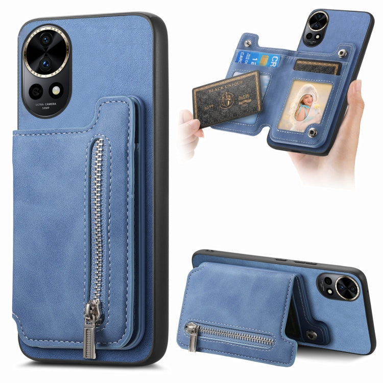 For Huawei nova 12 / 13 Retro MagSafe Zipper Wallet Card Bag Back Phone Case(Blue) - Huawei Cases by PMC TechLife | Online Shopping South Africa | PMC TechLife | Buy Now Pay Later Mobicred